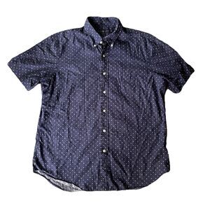 Ralph Lauren Slim Fit Shirt Sz XL Short Sleeve Button Up Navy Print Pocket Men